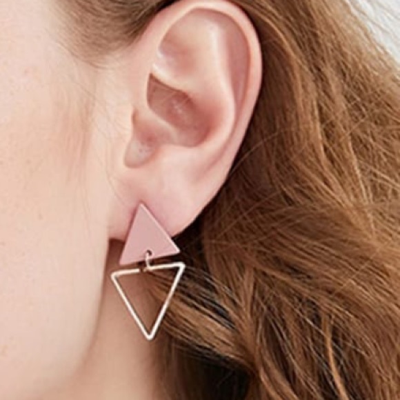 3/$15 Gold & Pink Triangle Earrings - Picture 3 of 3
